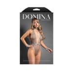 Fantasy Lingerie Domina Crotchless Plunge Teddy with Chain-Link Choker & Detachable Cuffs Gray L/XL