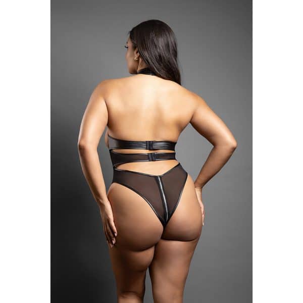 Fantasy Lingerie Domina Cupless High-Neck Halter Teddy with Zipper Detail & Pasties Black Queen Size - Image 3