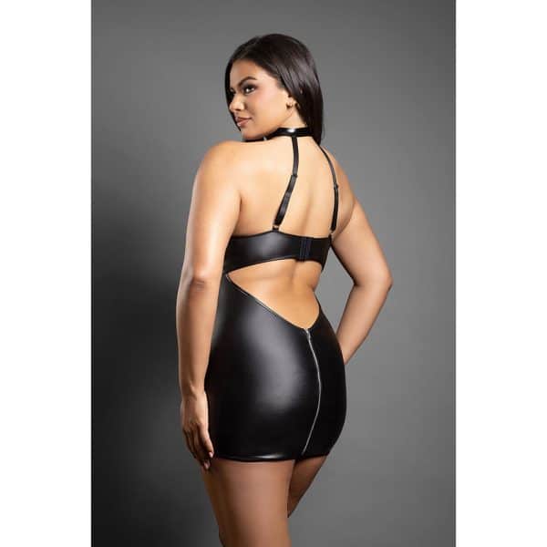 Fantasy Lingerie Domina Chemise with Zipper Details & Buckle Halter Black Queen Size - Image 3