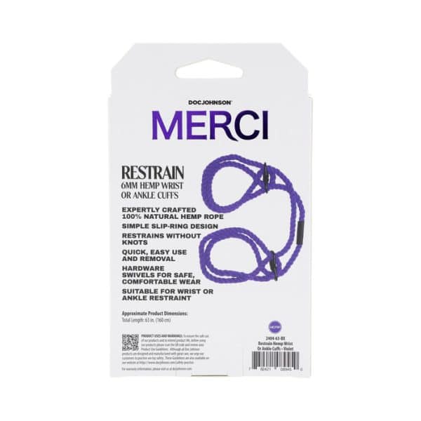Merci Restrain 6mm Hemp Wrist or Ankle Cuffs Violet - Image 7